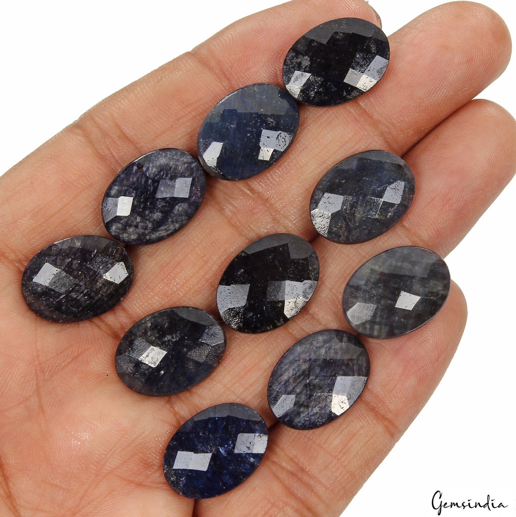 Natural SAPPHIRE Loose 10 Pcs Gemstone Checker Cut Lot 18x13mm Oval 127.30 Ct