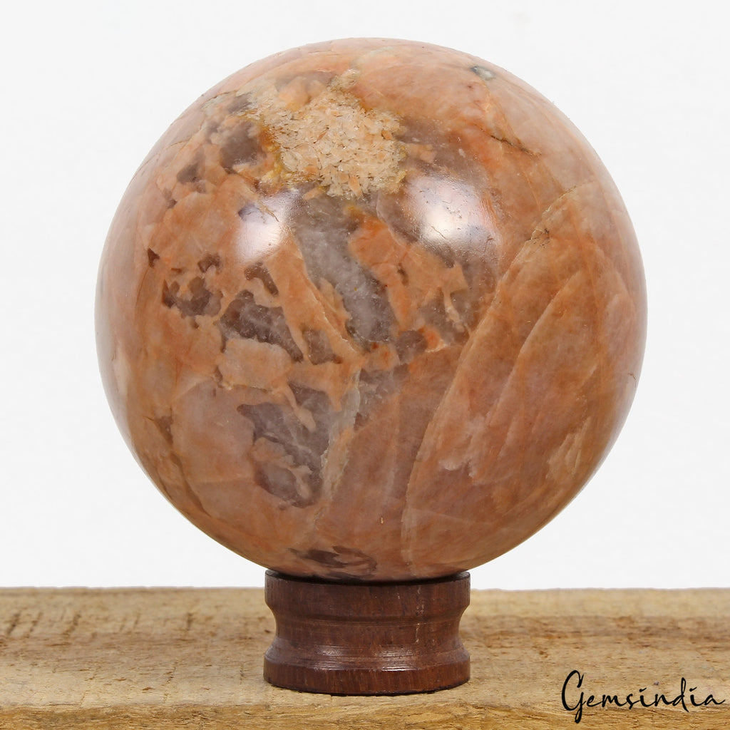 2330 Ct Natural Peach Moonstone Healing Crystal Mineral Gems Sphere With Stand