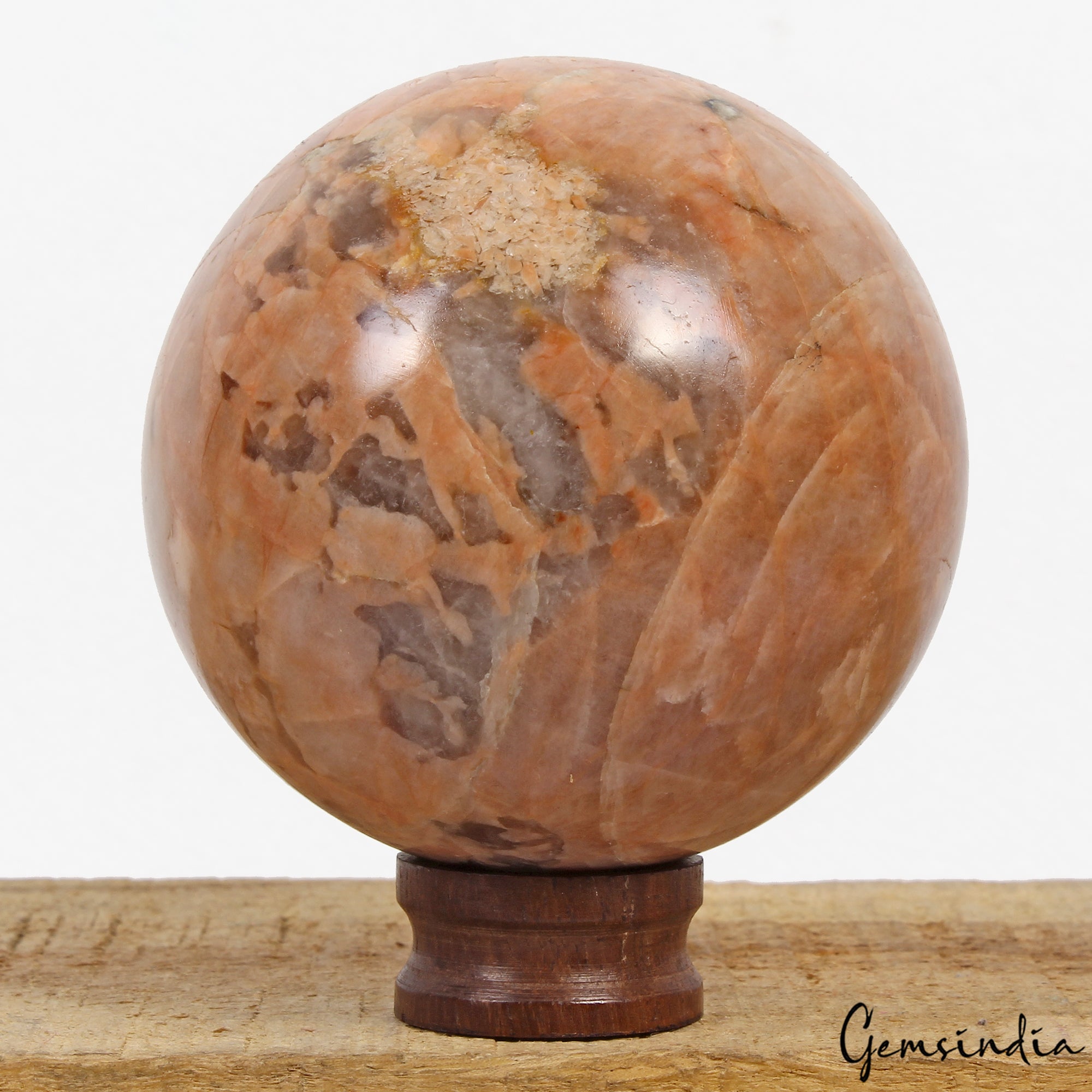 2330 Ct Natural Peach Moonstone Healing Crystal Mineral Gems Sphere With Stand