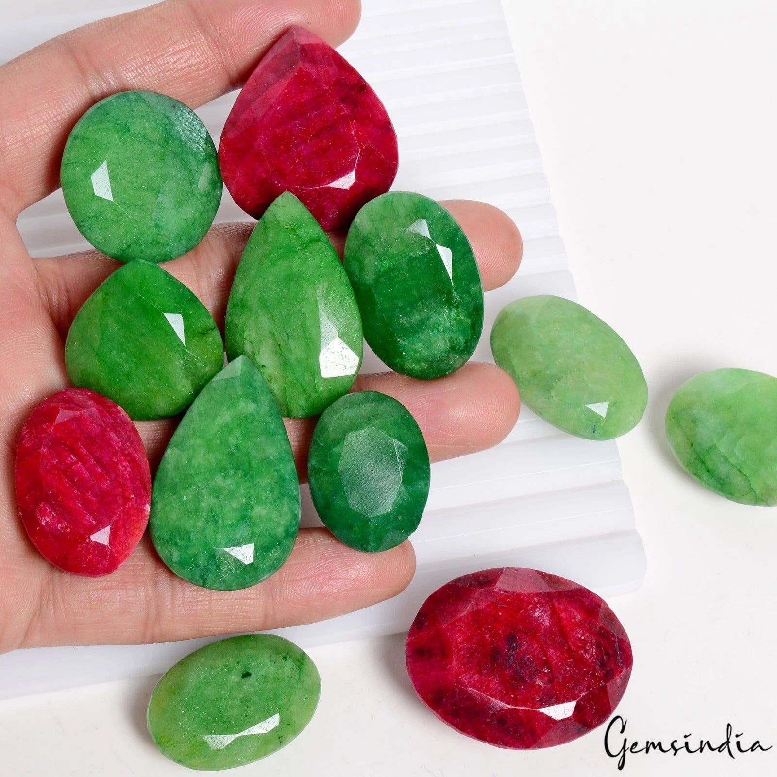 950 Cts/12 Pcs Natural Red Ruby Green Emerald Mixed Cut Loose Wholesale Gems Lot