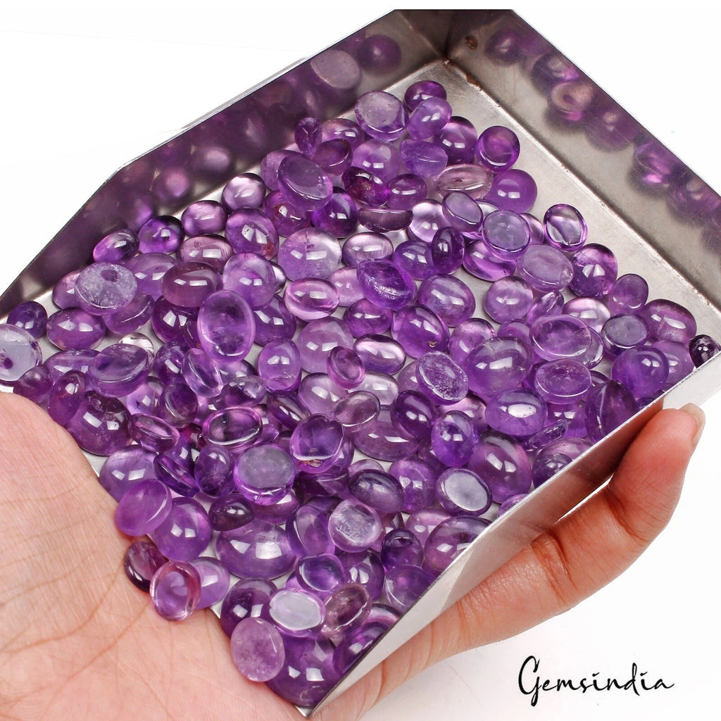500 Cts/165 Pcs Natural Untreated Purple Amethyst Oval Cab Gemstones for Jewelry