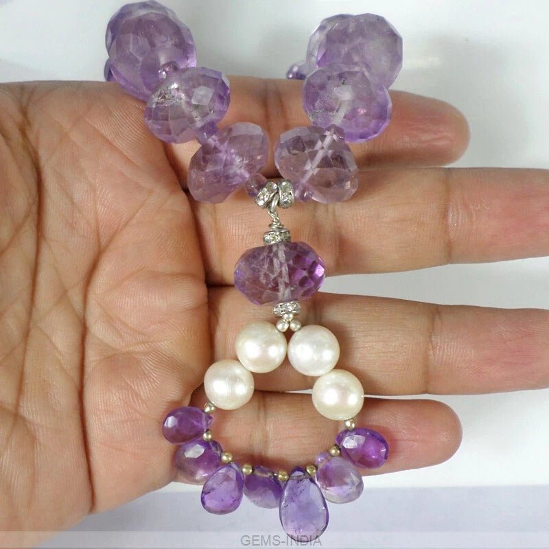 Amethyst Necklace, Untreated, PURPLE CREAM GEM — 4mm, 700.00 Ct, Madagascar