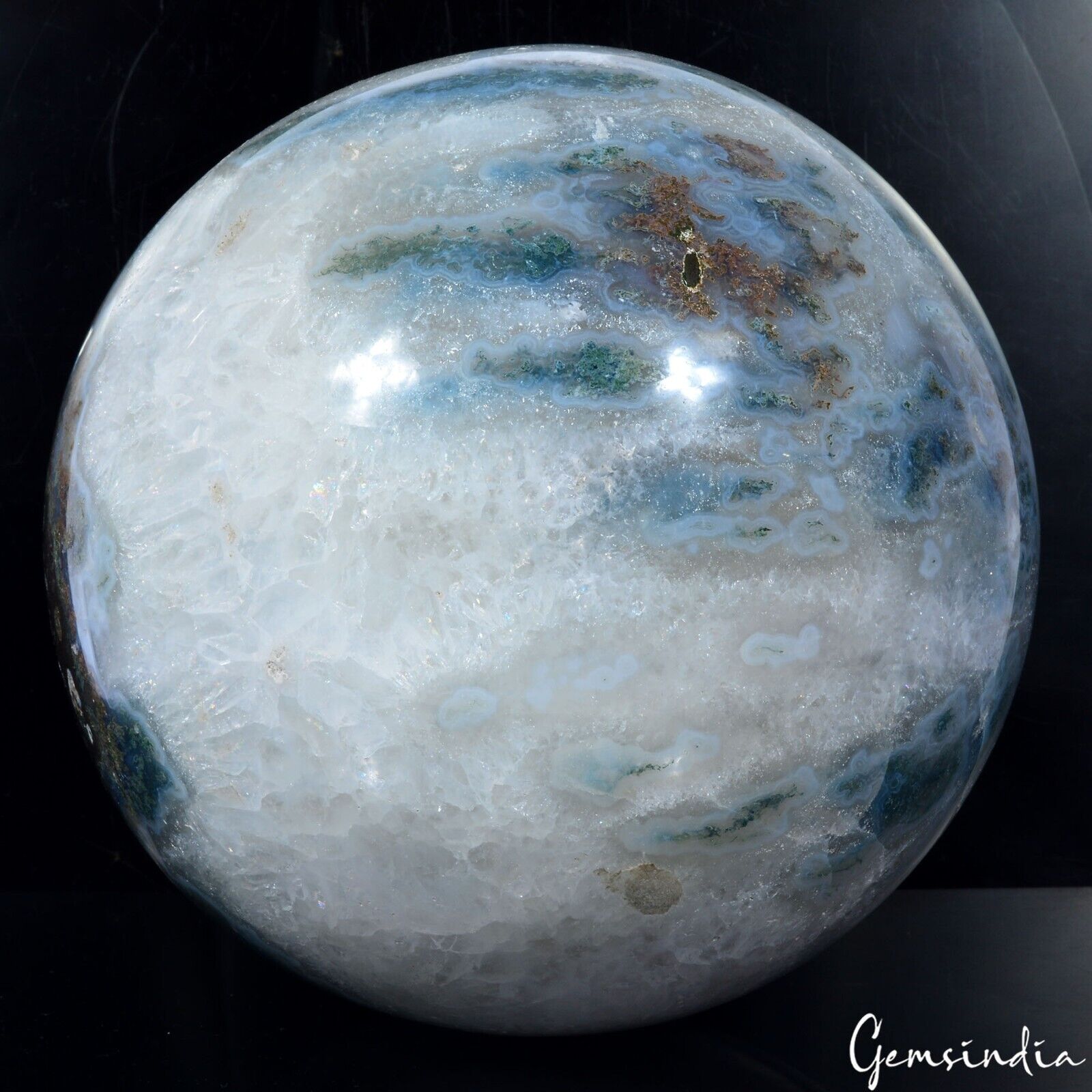 8.6 Kilo Natural Dendrite Moss Agate Sphere Crystal Healing Mineral Huge Sphere