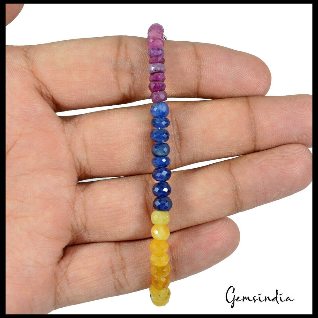 7.5" Natural Ruby Sapphire Handmade Multi gemstones Beaded Single Line Bracelet
