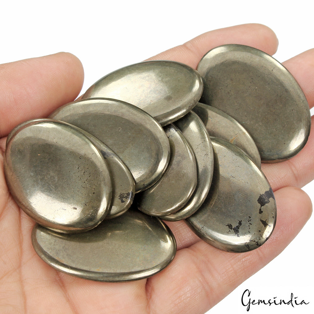 Pyrite Lot, Cabochon, Oval Cabochon, Untreated — 10 Pieces, 37mm to 43mm, 660 Ct