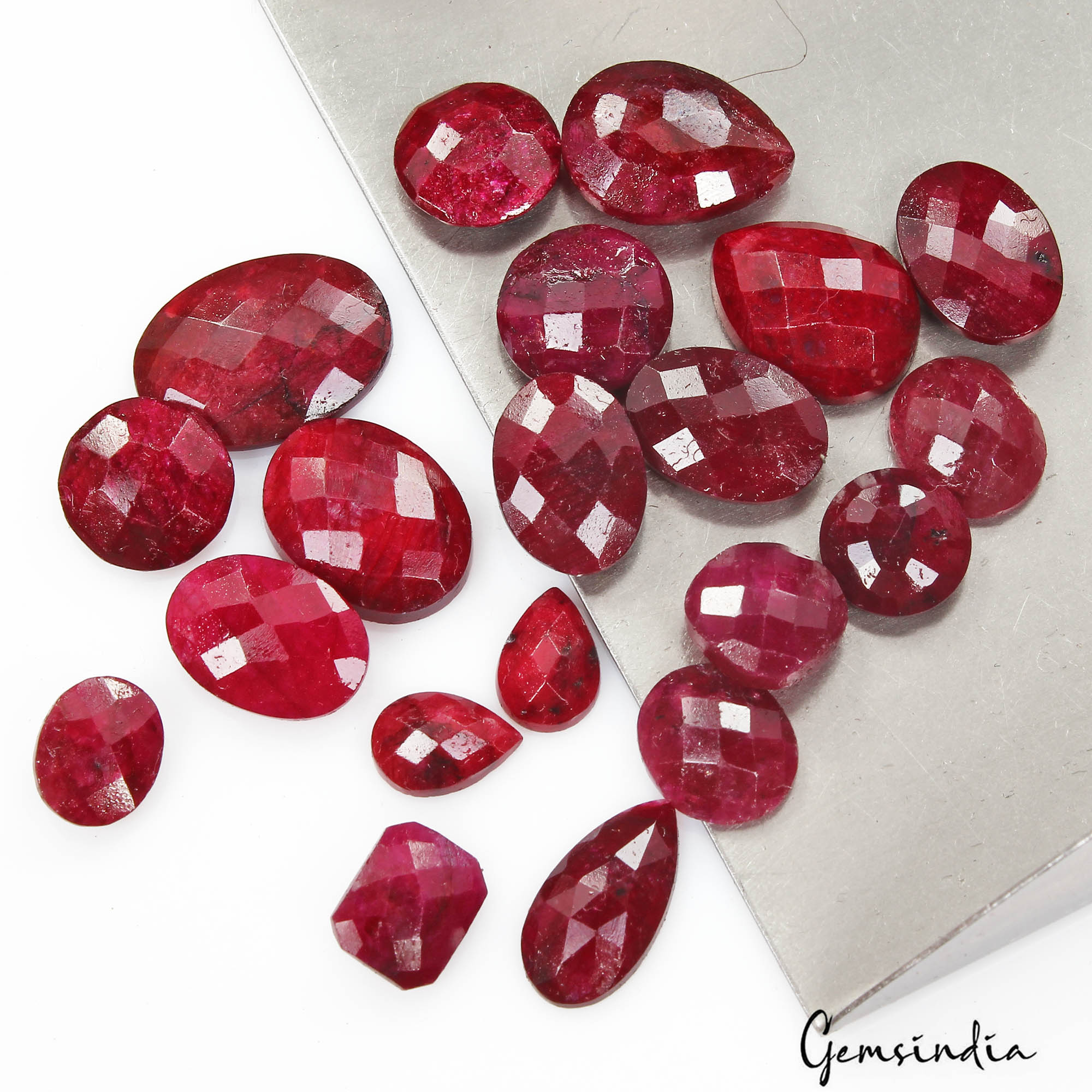 121.30 Cts/20 Pcs Natural Rich Red Ruby Mixed Checker Cut Loose Gems For Jewelry