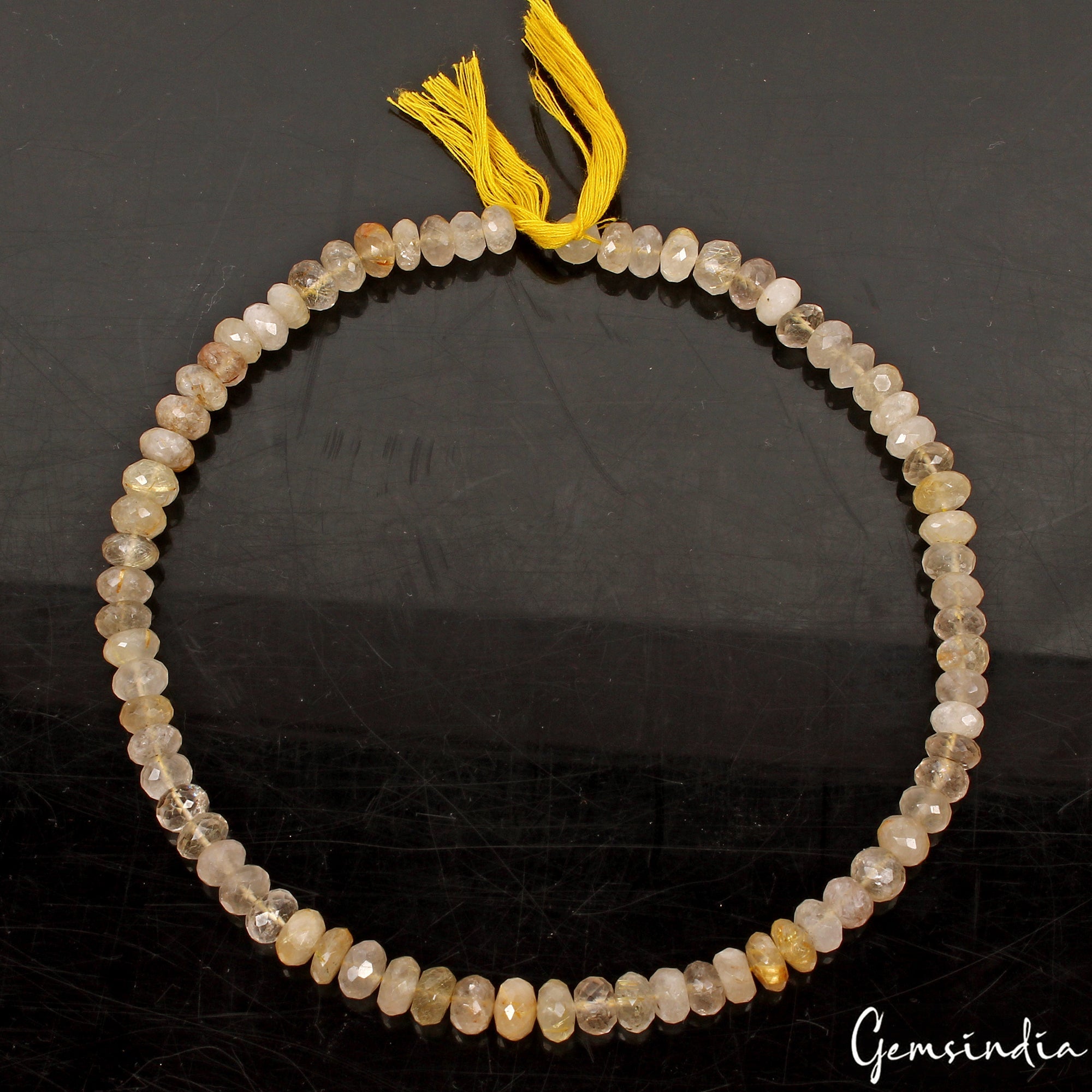 15" Long Natural Rutile Quartz Round Cut Center Drilled Gemstone Beads Strand