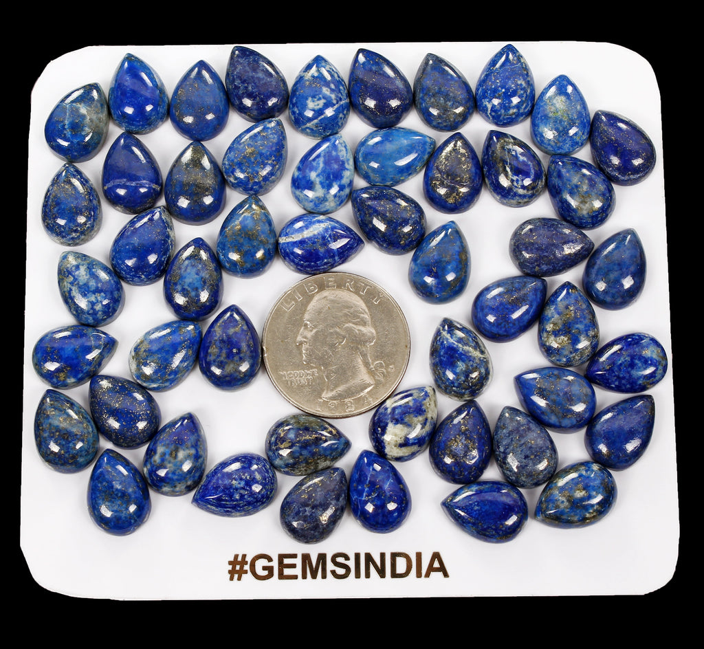 50 Pcs Natural Blue Lapis Lazuli 14mmx10mm Pear Loose Cabochon Gemstones ~300 Ct