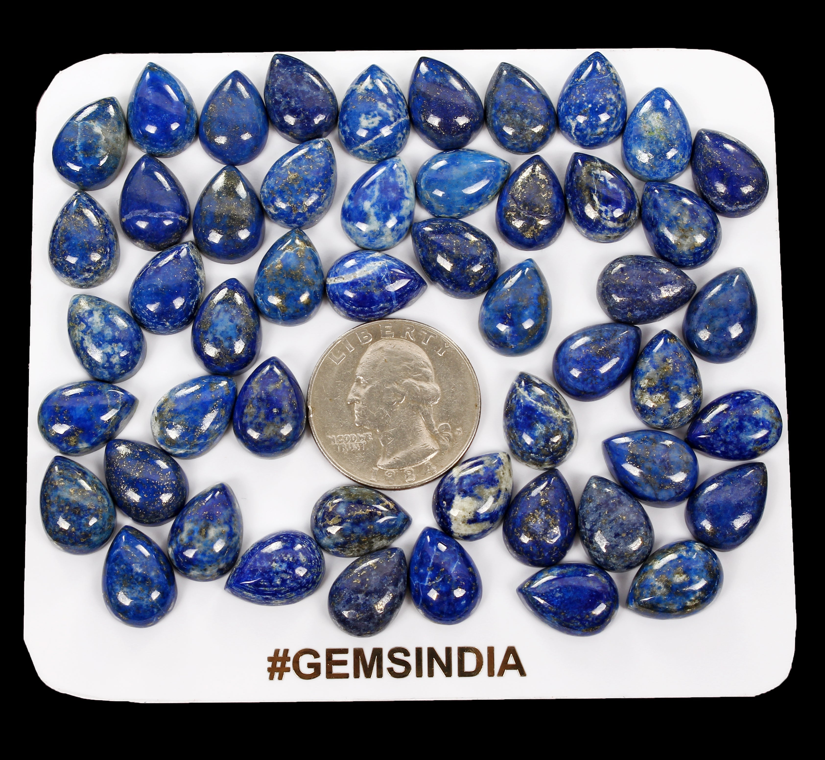 50 Pcs Natural Blue Lapis Lazuli 14mmx10mm Pear Loose Cabochon Gemstones ~300 Ct