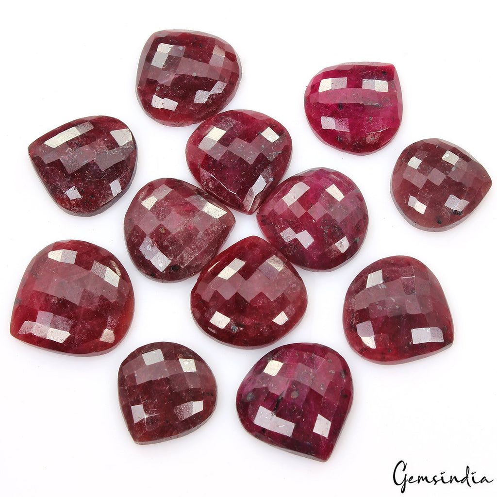12 Pcs Natural Dark Red Ruby Heart Checker Cut 21-27mm Gemstones w/Flat Back
