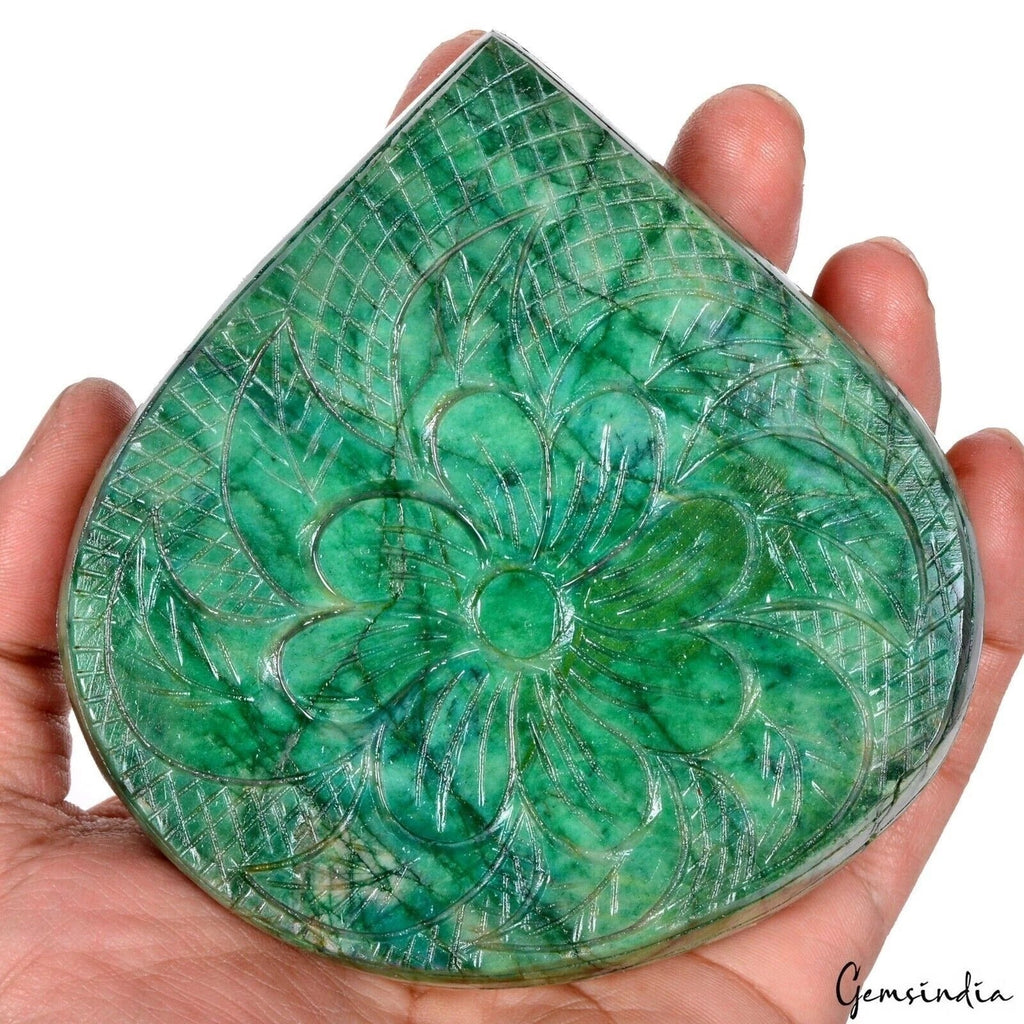 Natural Green Brazilian Emerald With Floral Carving Earth Mine 2650 Ct Loose Gem