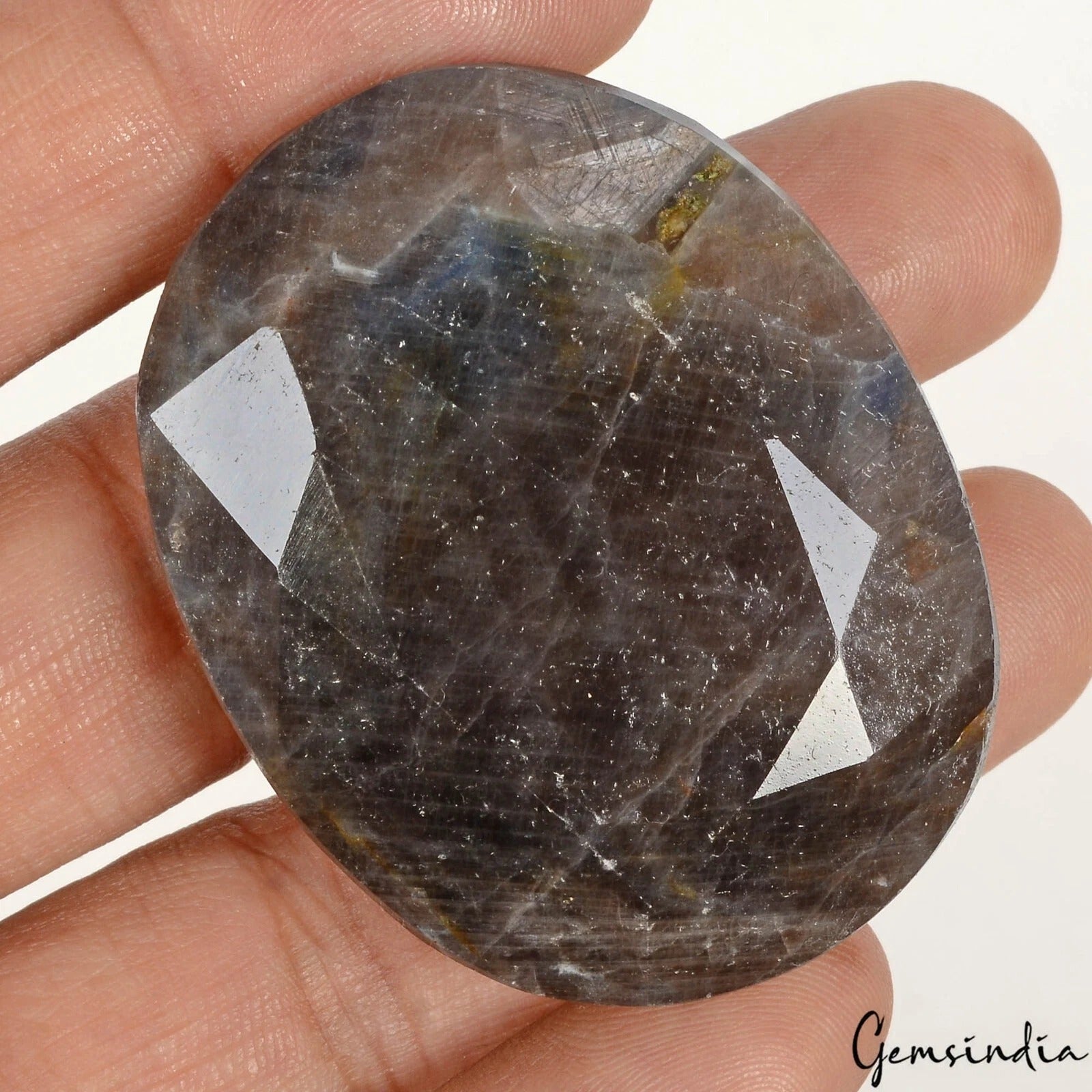 Sapphire Loose Gemstone, Untreated, Black — 50 x 39 x 15mm, 350 Ct