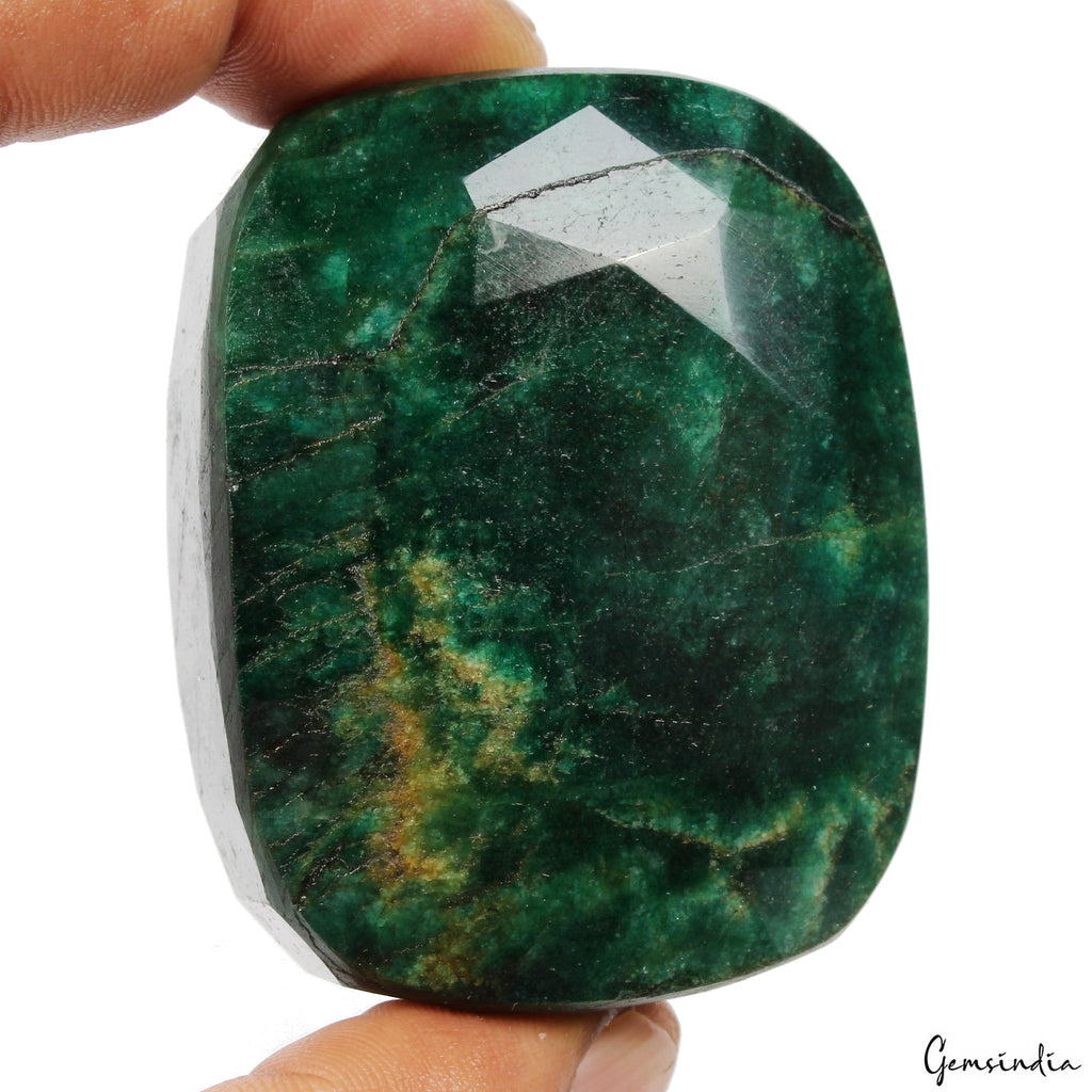 940Ct Natural Green Brazilian Emerald Cushion Faceted Earth Mined Loose Gemstone