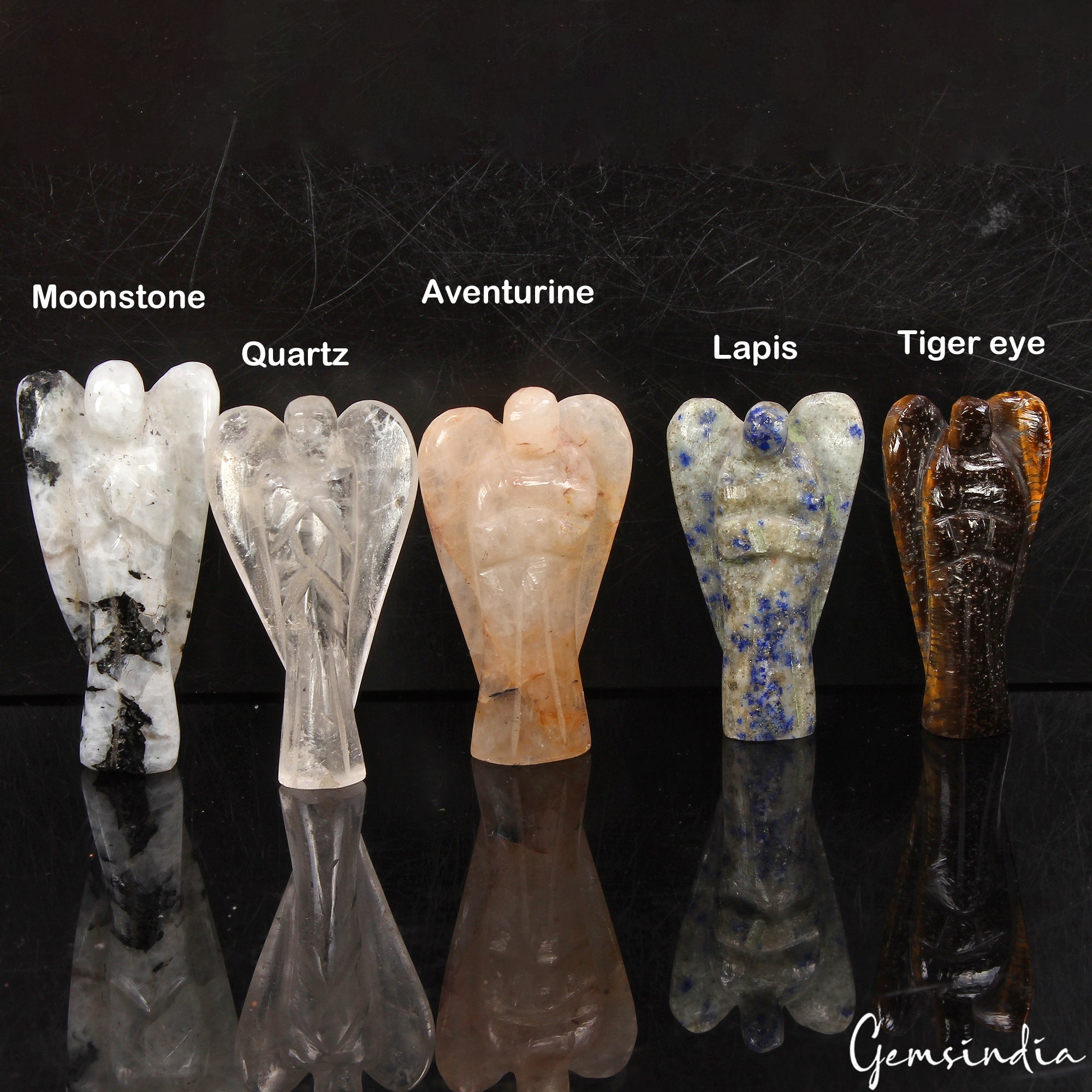480 Cts/5 Pcs Natural Multi Gemstones Carved Pocket Good Luck Angel/Figurine