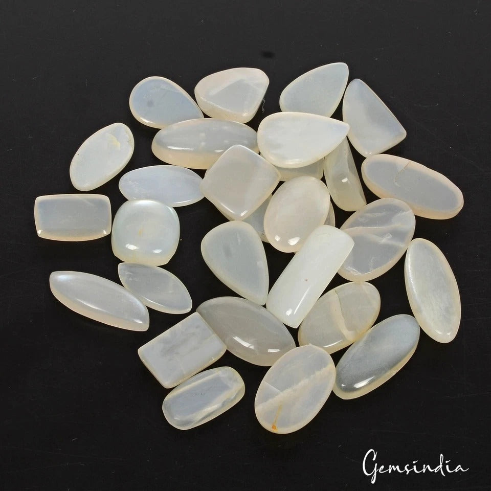 150.90 Ct/29Pcs Natural Untreated White Silky Moonstone Mix Cab Gems For Jewelry