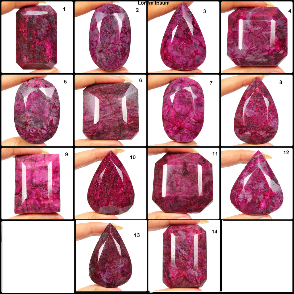 Ruby Lot, Loose Gemstone, Color Enhanced, Pink Red — 14 Pieces, 40mm to 64mm, 6040 Ct, Africa