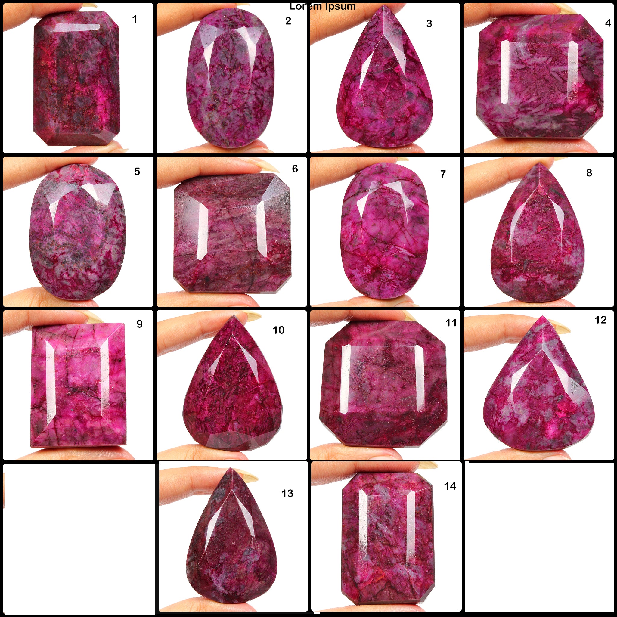 Ruby Lot, Loose Gemstone, Color Enhanced, Pink Red — 14 Pieces, 40mm to 64mm, 6040 Ct, Africa