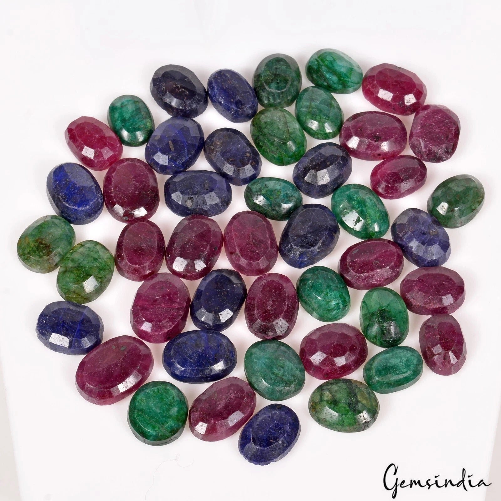 760 Ct Natural Emerald Ruby Sapphire Oval Cut Loose 15-20mm Gemstones~ 46 Pc Lot