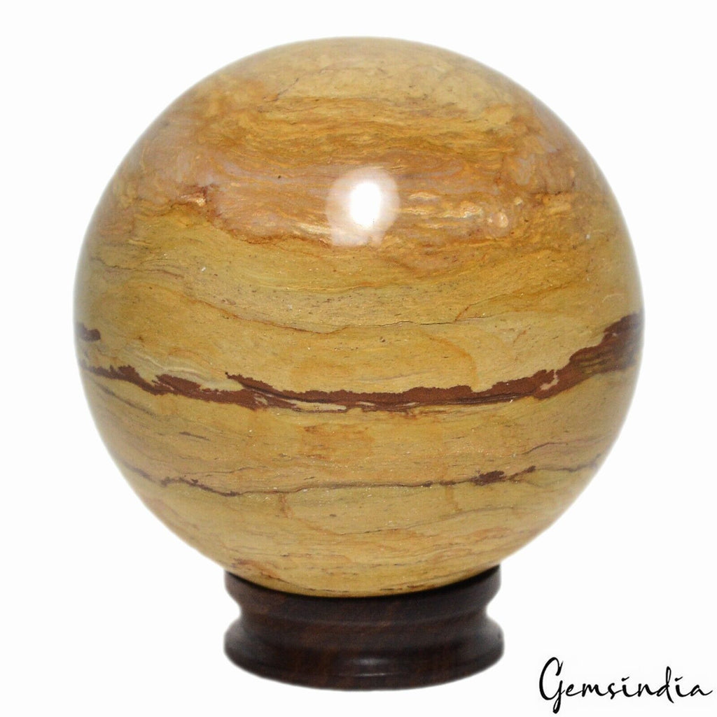 2500 Ct Natural Picture Jasper Healing Mineral Polished Sphere Gemstone w/ Stand