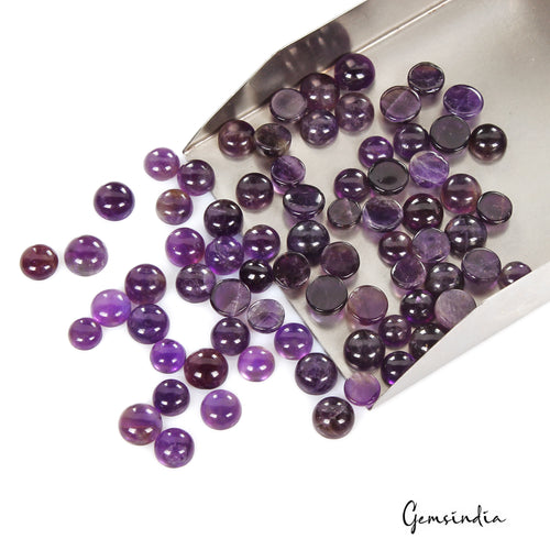 Amethyst Lot, Cabochon, Untreated, Purple — 76 Pieces, 8mm to 12mm, 320 Ct
