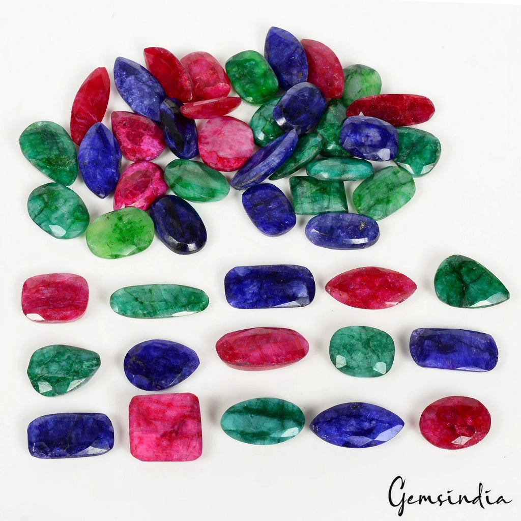 Blue Beryl Lot, Loose Gemstone, Color Enhanced, Red — 47 Pieces, 16mm to 30mm, 700 Ct