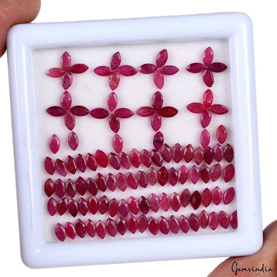 Ruby Lot, Loose Gemstone, Color Enhanced, Red — 110 Pieces, 4x2 mm, 17.80 Ct