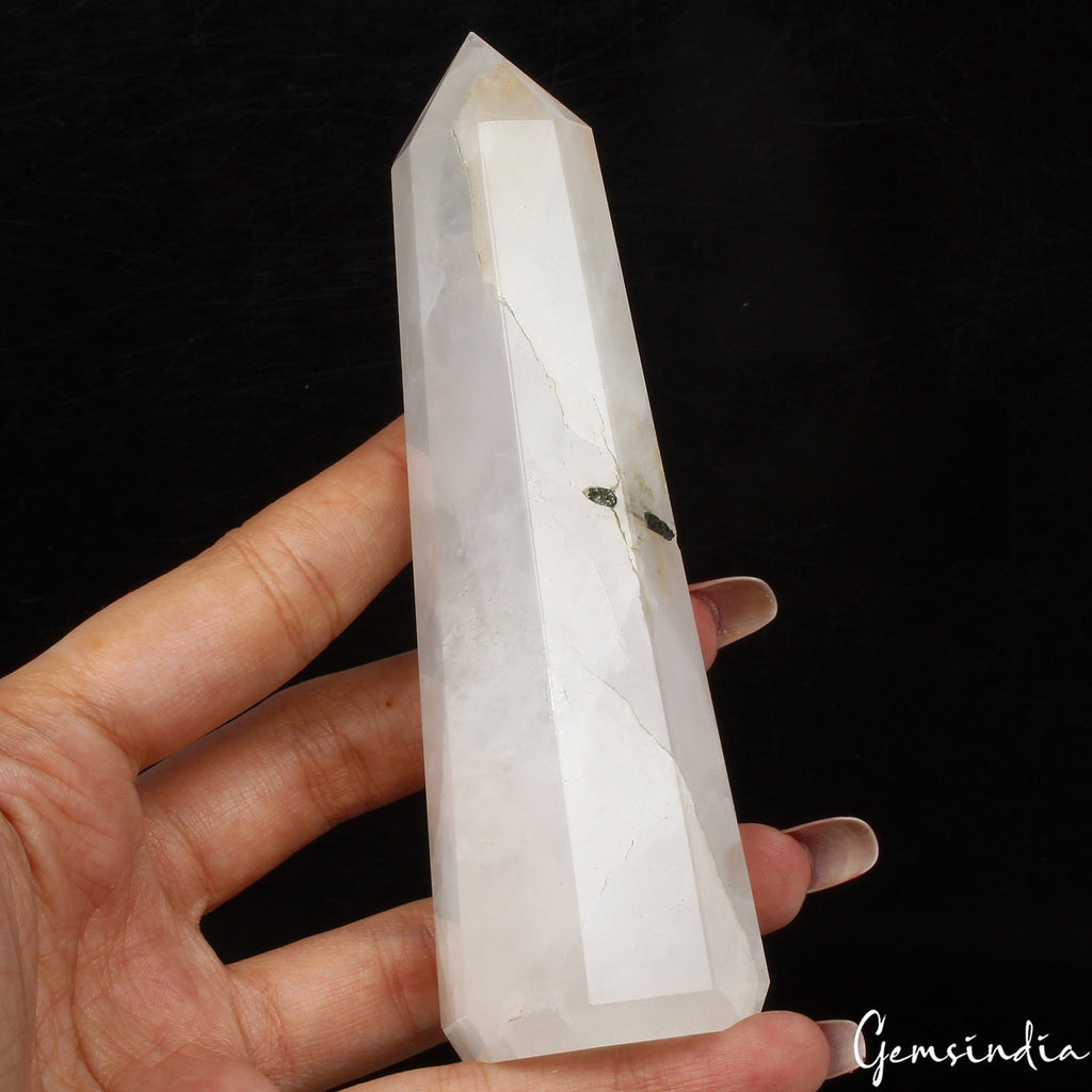 4.7" Natural Black Tourmaline Rutilated Quartz Tower Crystal Point Obelisk Stone