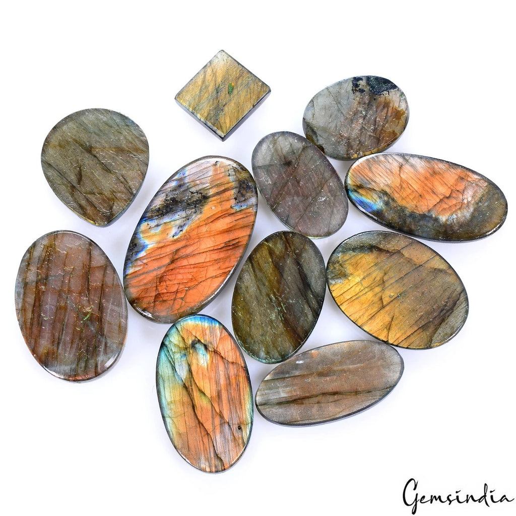 Labradorite Lot, Cabochon, Untreated — 11 Pieces, 18mm to 45mm, 490 Ct