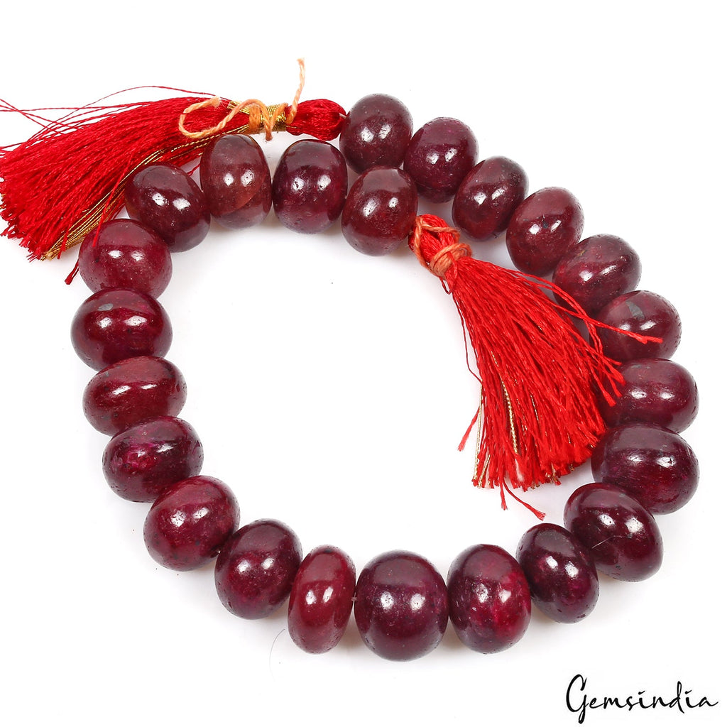 13-16mm Genuine Natural Red Ruby AAA Grade Cabochon Round Loose Beads Strand 10"