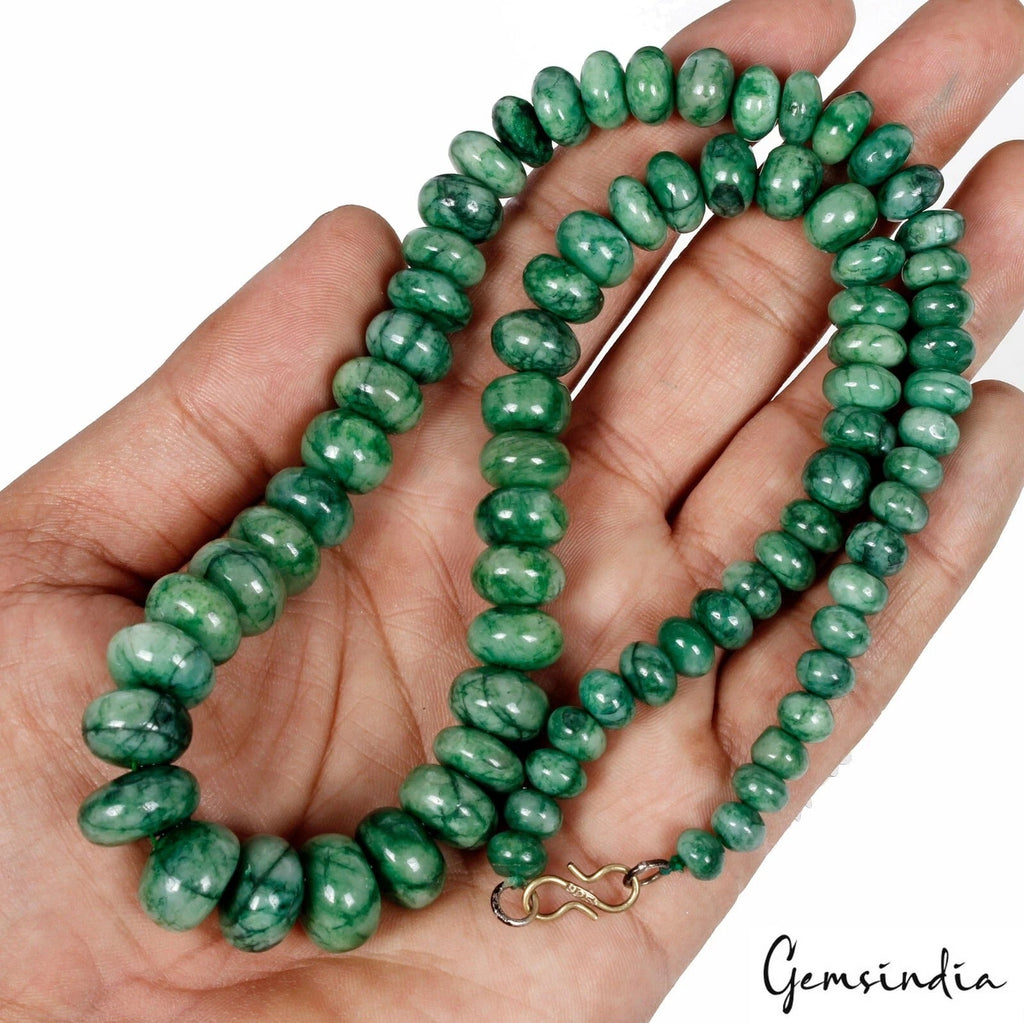 420 Ct Natural Brazilian Emerald Rondelle 6-14mm Beaded Gemstone Necklace 20"
