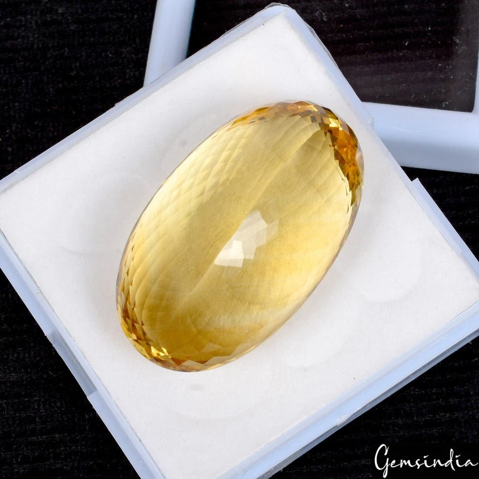 Certified 102.50 Cts Natural Untreated Brazilian Yellow Citrine Oval Faceted Gem