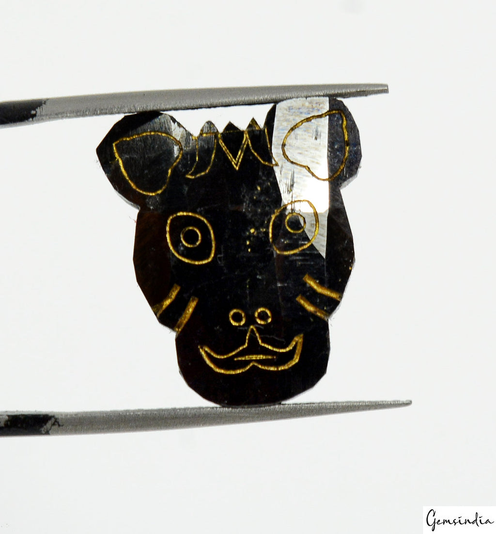 13.00cts Rare Tiger Face Cut Carving Jet Black Natural Earth Mined Loose Diamond