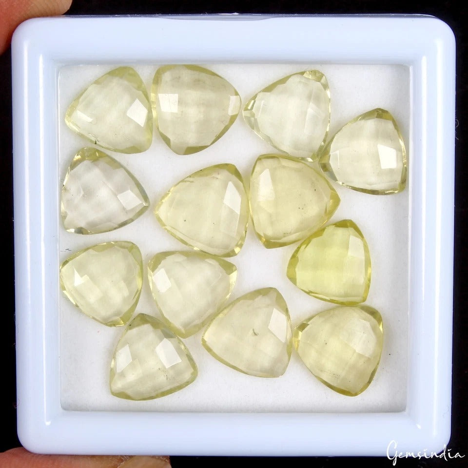 13 Pc Natural Lemon Quartz Citrine Trillion Checker Cut Untreated Loose Gemstone