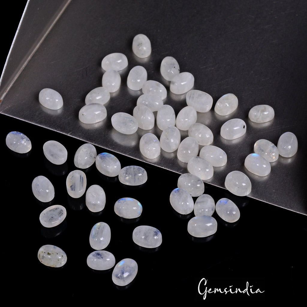 Moonstone Lot, Loose Gemstone, Blue — 50 Pieces, 7mm, 52.50 Ct
