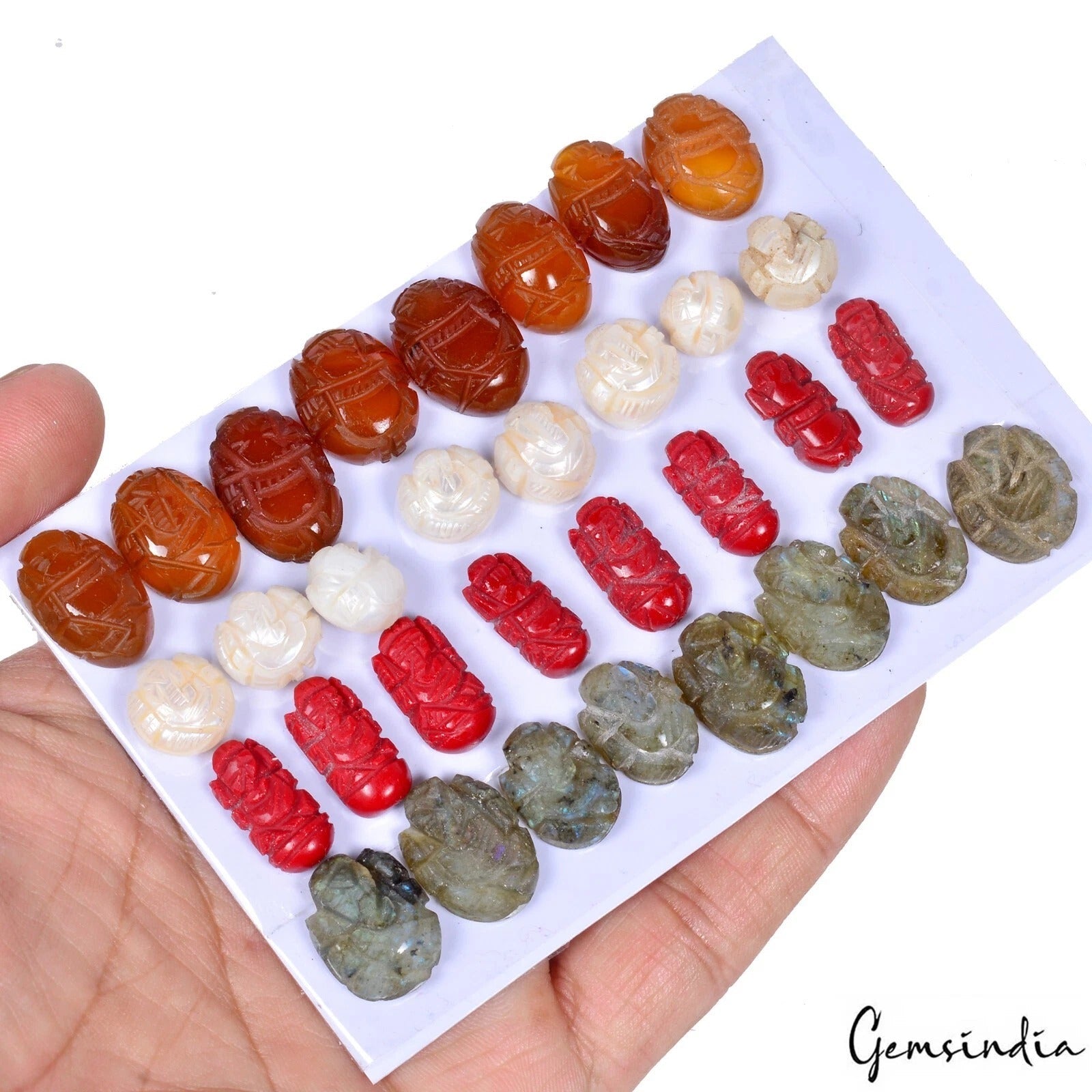 230 Ct/32 Pcs Multi Color Hand Carved Mini Ganesha Mix Gems Lot For Ring/Pendant
