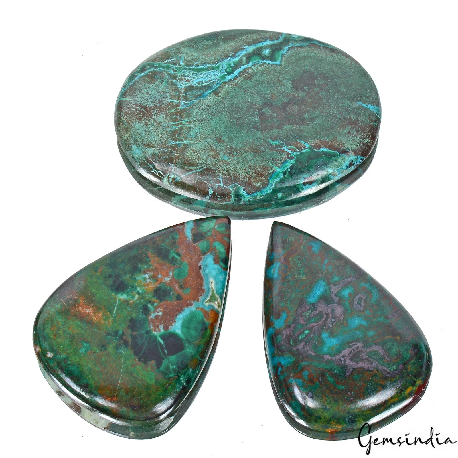 236 Ct/3 Pc Natural Artistic Green Chrysocolla Oval Pear Cab Loose Gemstones Lot