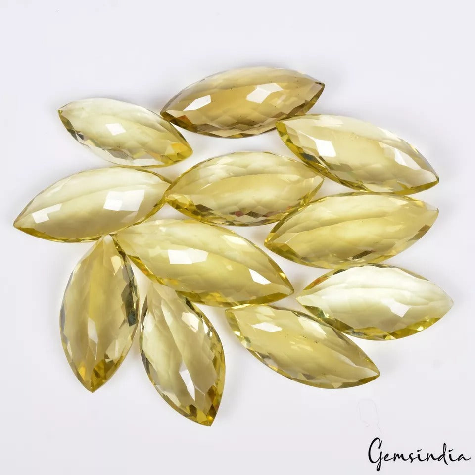 240.70 Cts/11 Pcs Natural Untreated Lemon Citrine Quartz Marquise Cut Loose Gems
