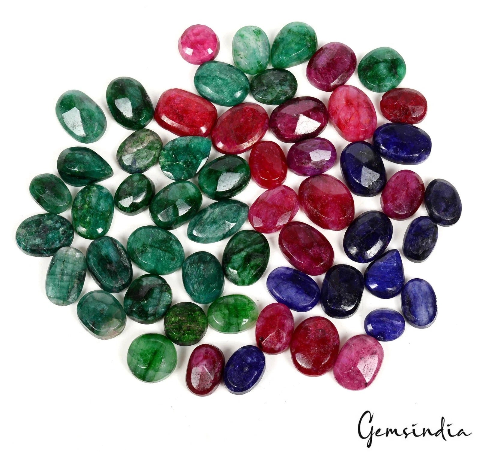 470 Ct/55Pcs Natural Red Blue Beryl Green Emerald Mix Cut Loose Gems For Jewelry