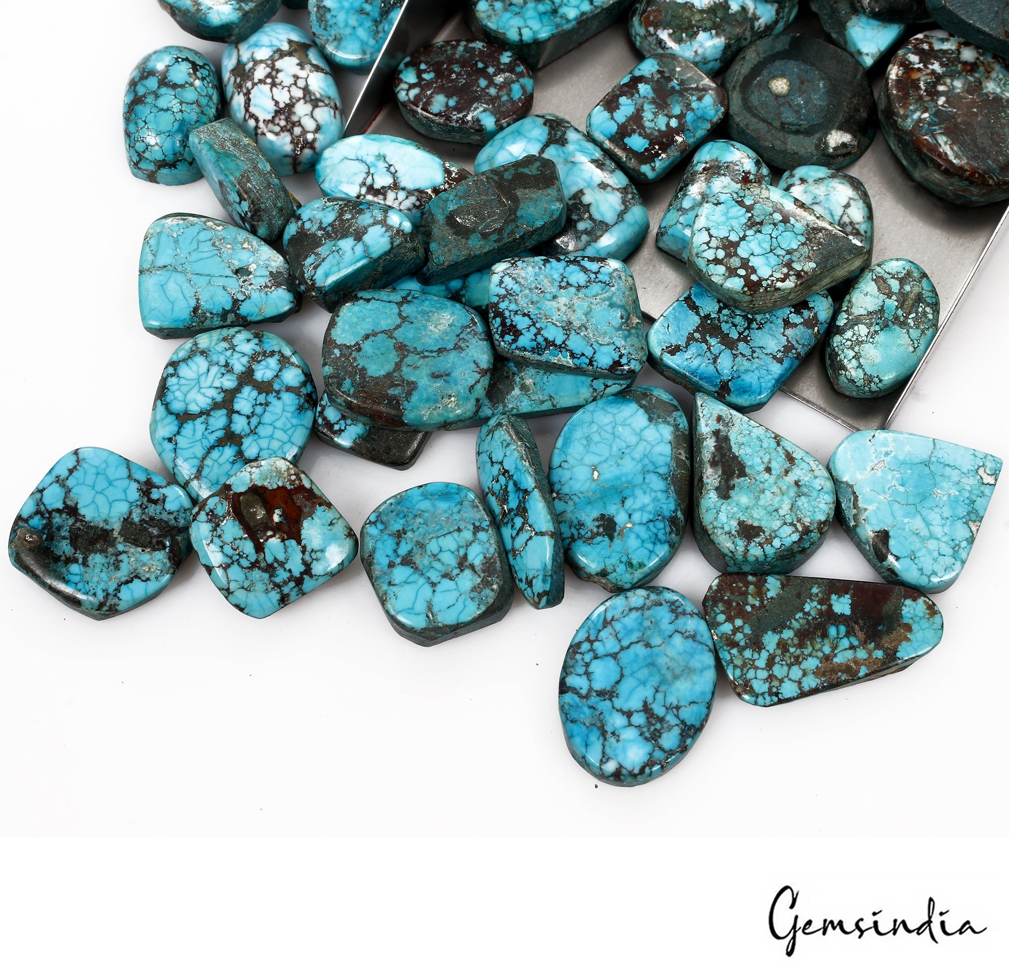 800 Ct/63 Pcs Natural Blue Green Spiderweb USA Turquoise Mix Cab Loose Gems Lot