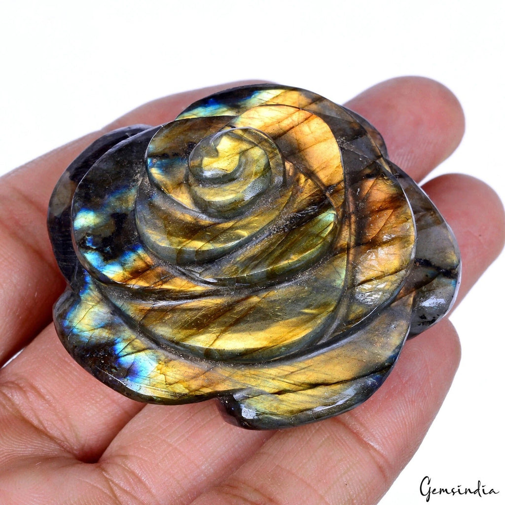 430 Cts Natural Untreated Peach Shine Labradorite Rose Flower Hand Carved Stone