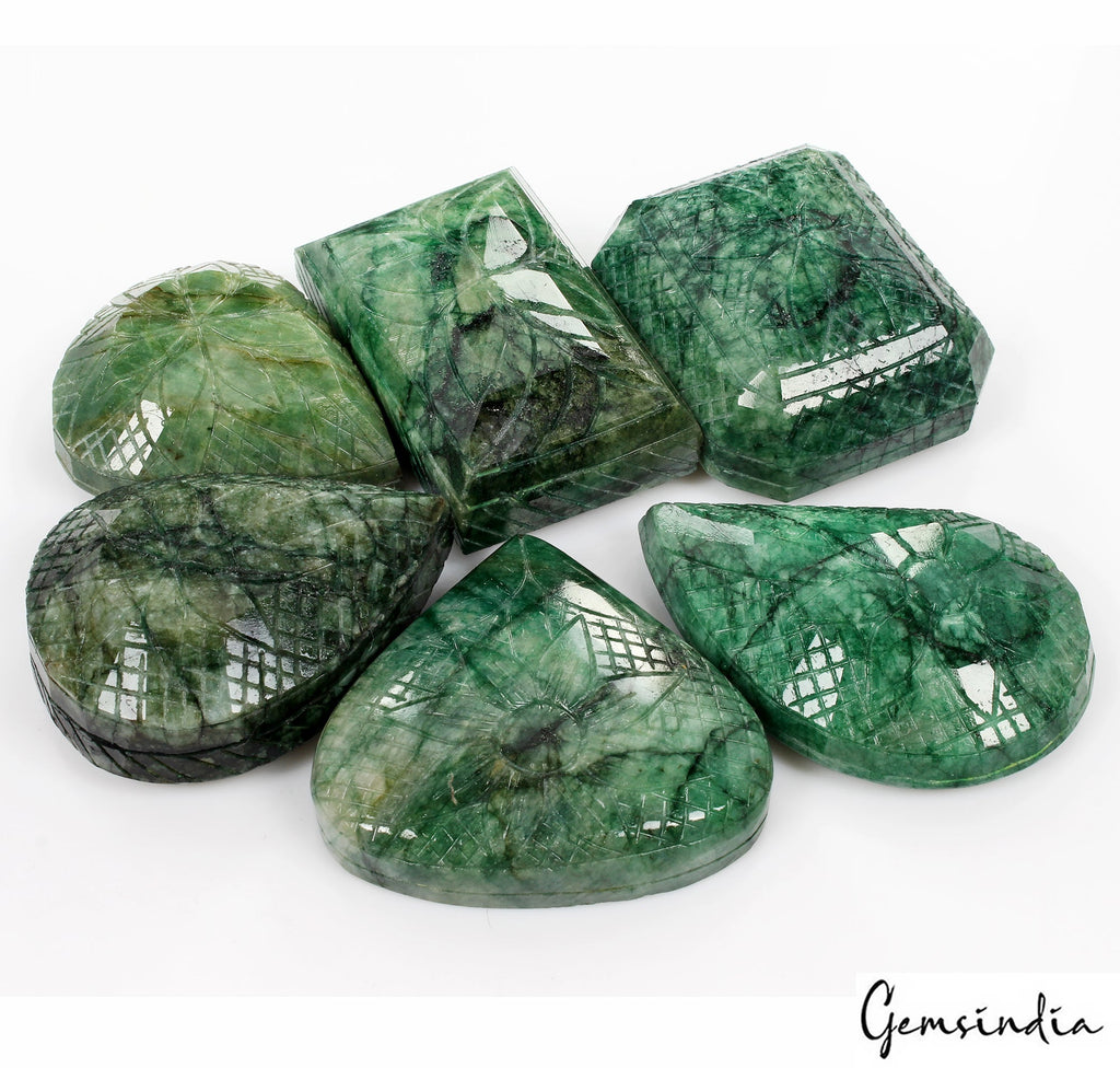 4960 Ct Natural Green Brazilian Emerald Mix Cut Carving With Faceted Back Gems