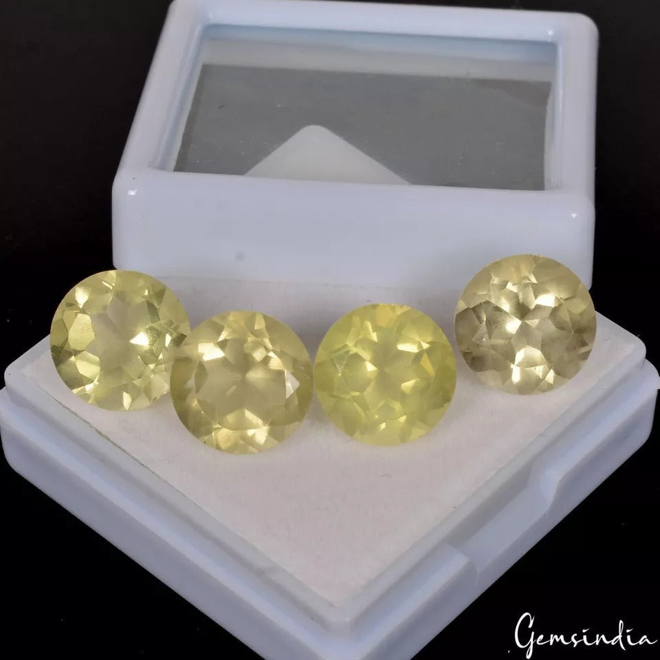 23.40 Ct/4 Pcs Natural Untreated Lemon Citrine Quartz Round Calibrated 11mm Gems