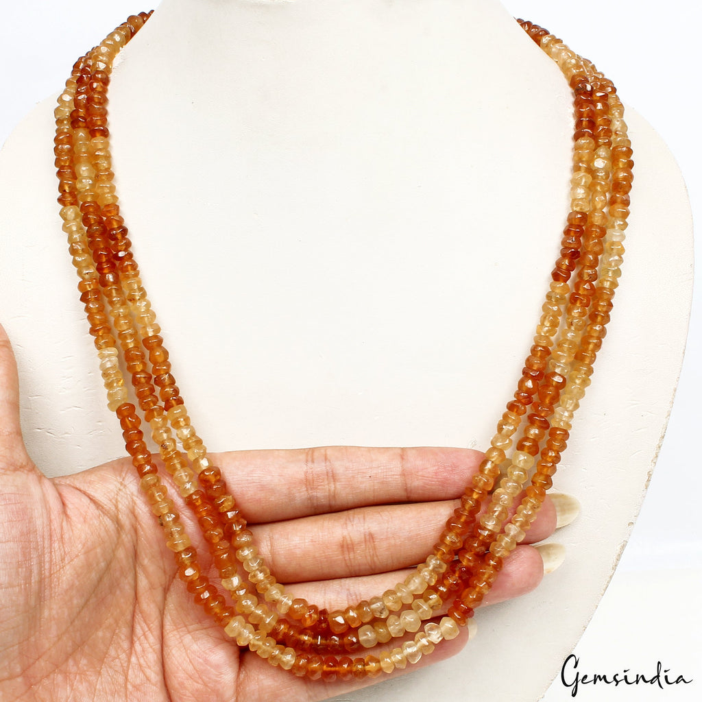 470 Ct Best Quality Multi Shade Hessonite Garnet Round Cut 3 Strand Necklace 21"