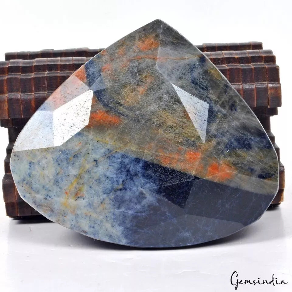 2420 Ct Natural Untreated Blue Sapphire W/ Orange Marks Pear Cut Unique Gemstone