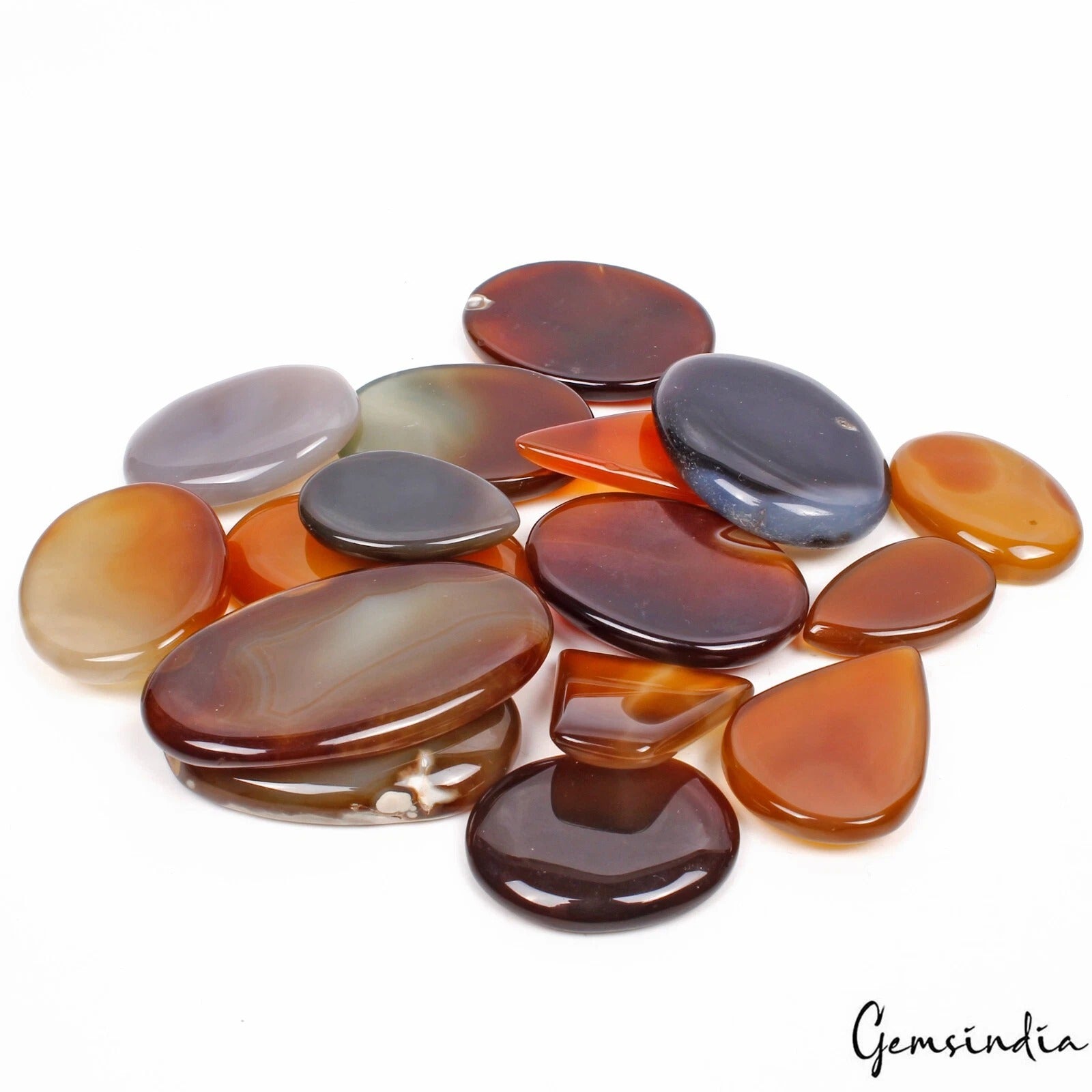 16 Pcs Natural Orange Brown Onyx Mix Cabochon Gemstones Lot For Jewelry~1000 Cts