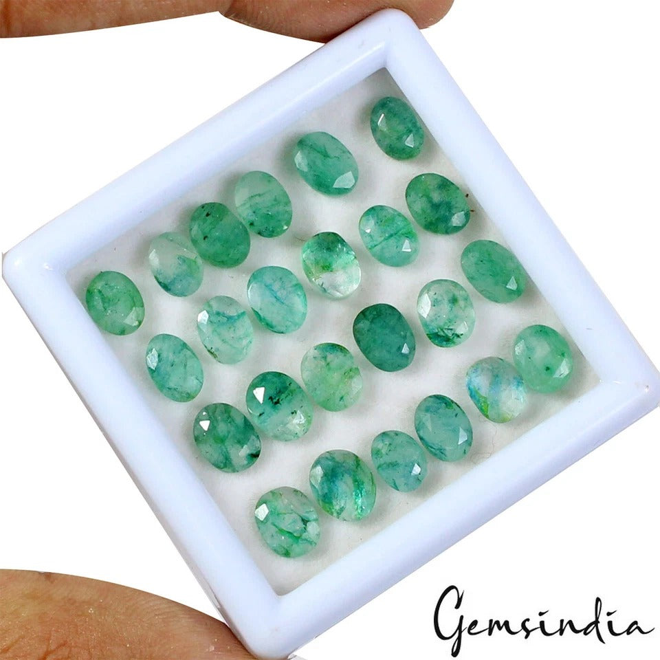 24 Pcs Natural Colombian Emerald 6-7mm Stunning Green Ring Size Loose Gemstones