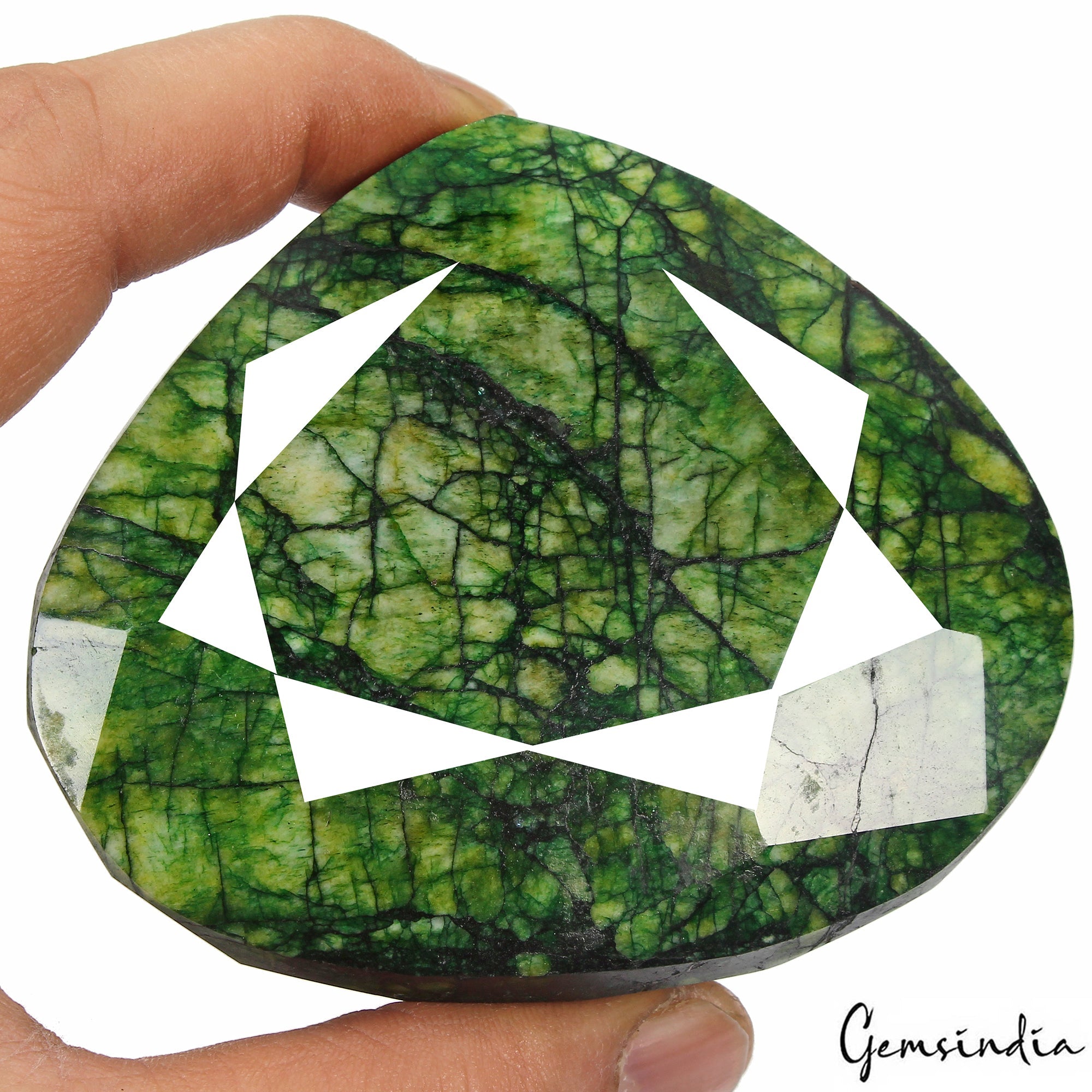 1870 Ct Large Faceted Green Emerald Crystal Pear Faceted Rare Collector Gemstone