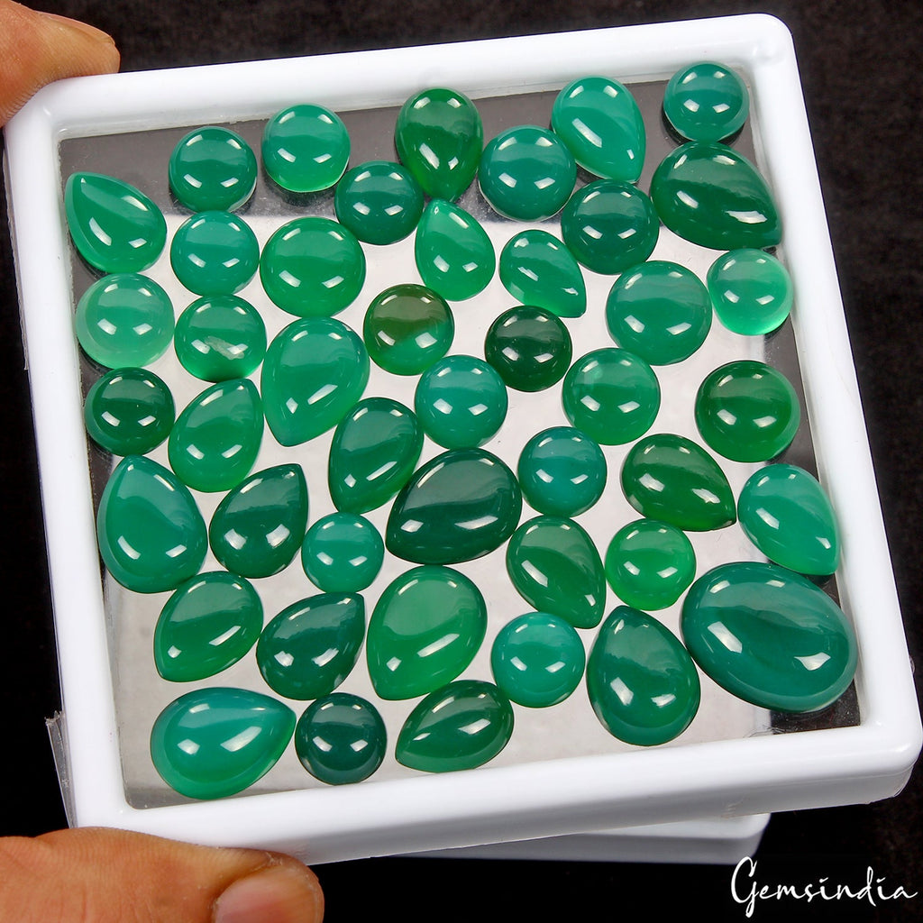 45 Pcs Natural Green Onyx Mix Cabochon Loose Untreated 7-12mm Gemstones~ 250 Ct