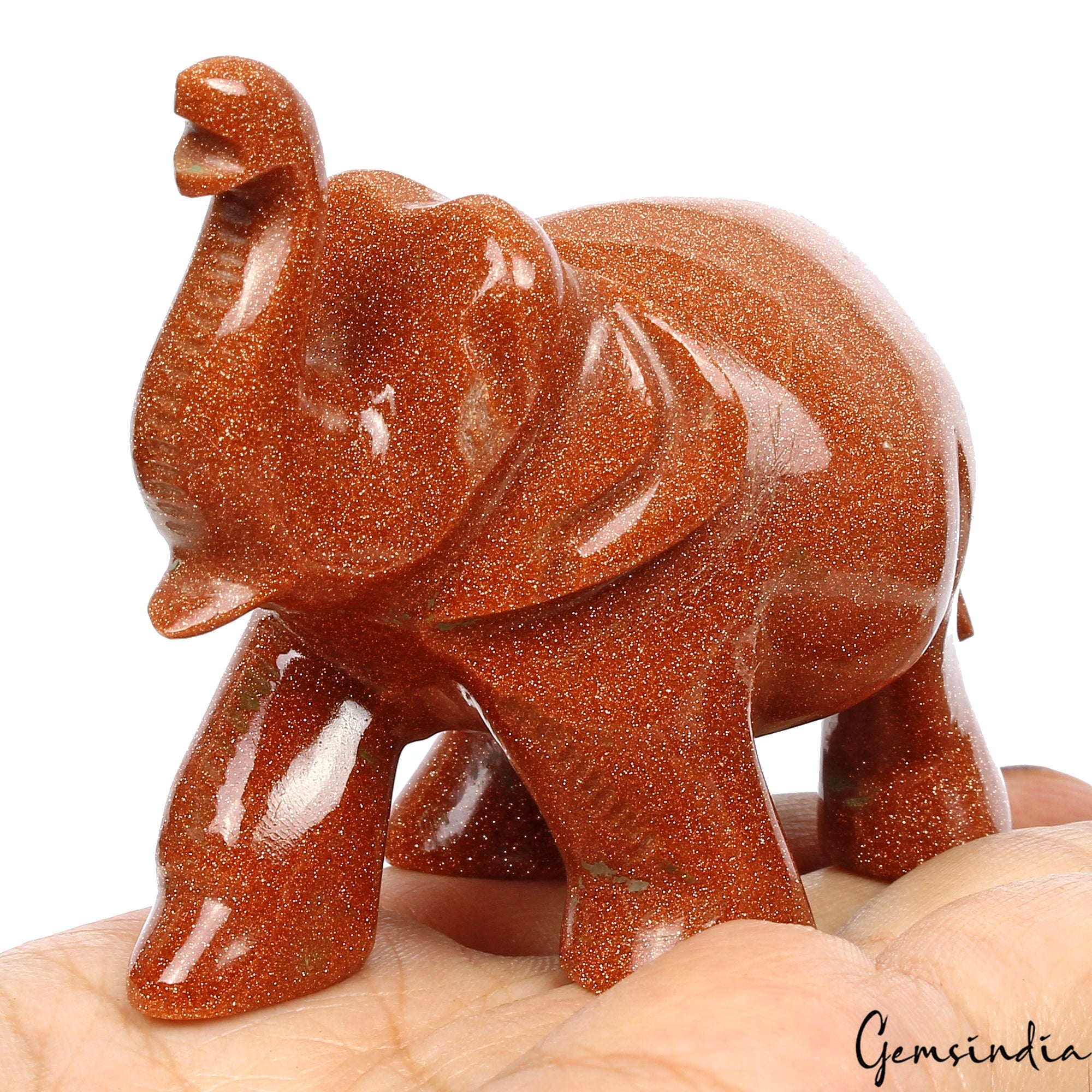 650 Ct Handmade Natural Brown Sunstone Baby Elephant Statue Sculpture ~2.1" tall