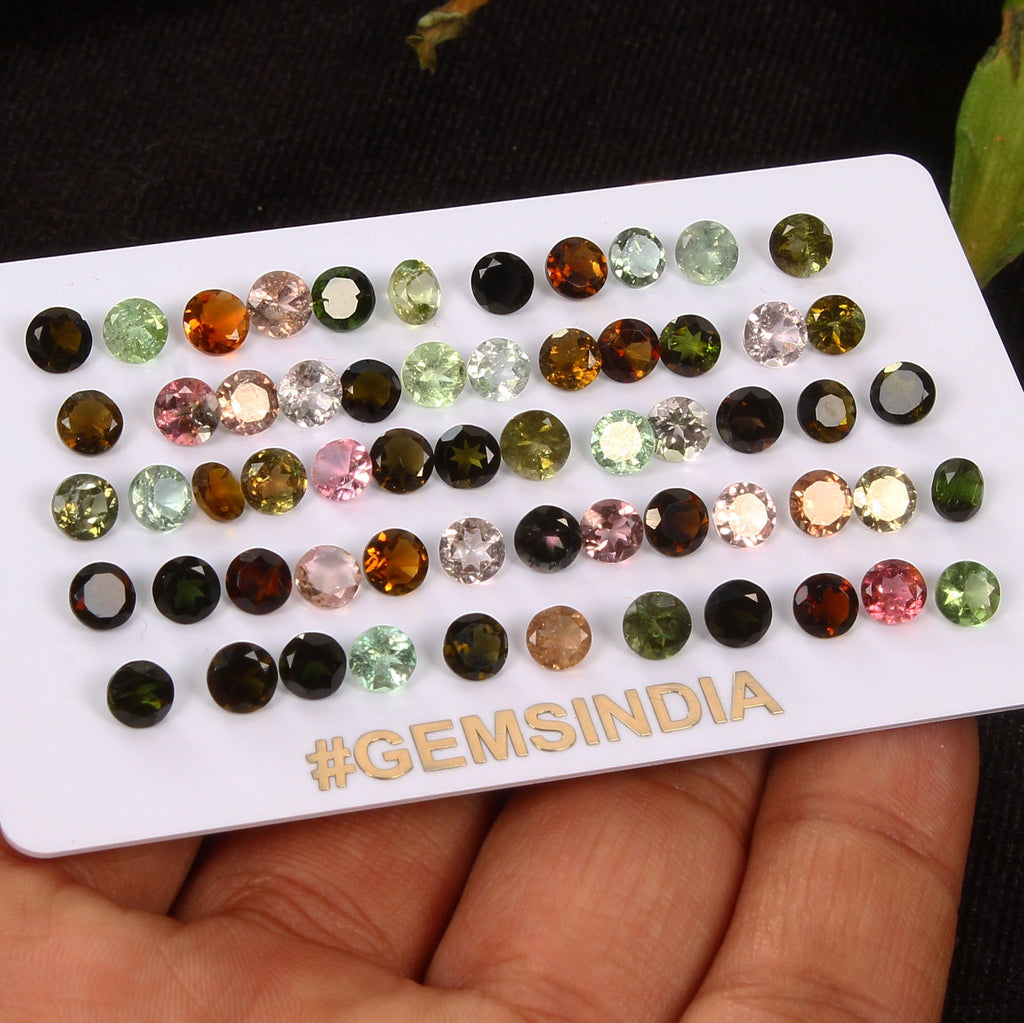 Certified 27.50 Ct Natural Multi Color Tourmaline 5mm Round Mozambique Gemstones